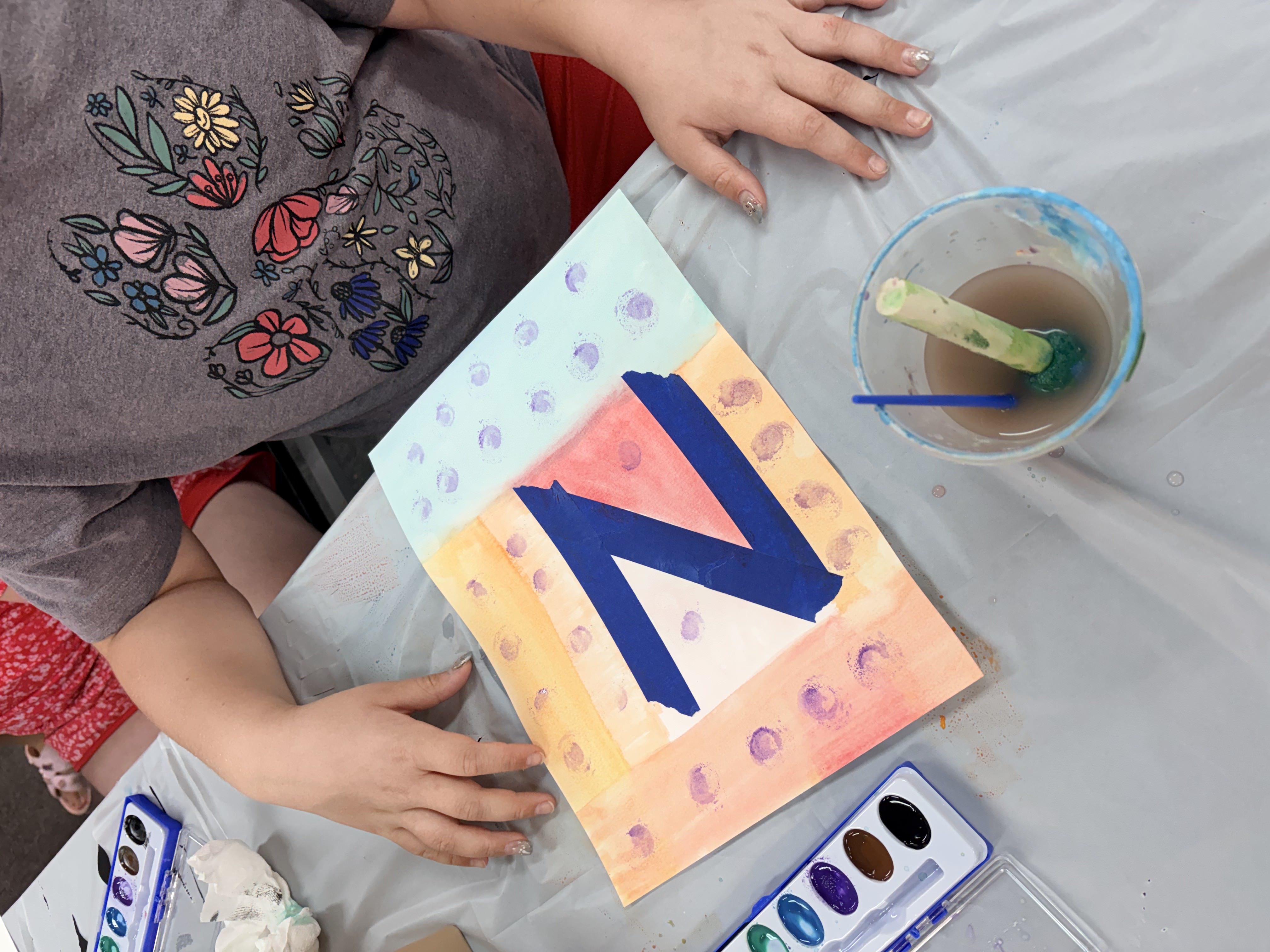 Close-up of a colorful child-made art project